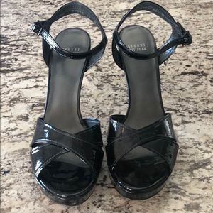 New Stuart Weitzman Black Patent Leather Sandals